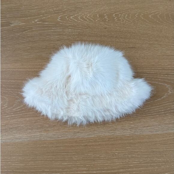 Free People Bucket Hat Faux Fur Ice Queen One Size Off White